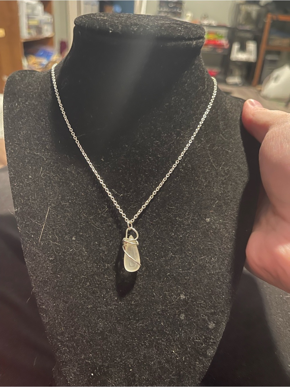 Handmade Silver tone wire wrap clear quartz necklace